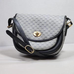 Vintage GUCCI Crossbody Bag GG PVC Leather Navy Shoulder Purse Authentic - Picture 1 of 17