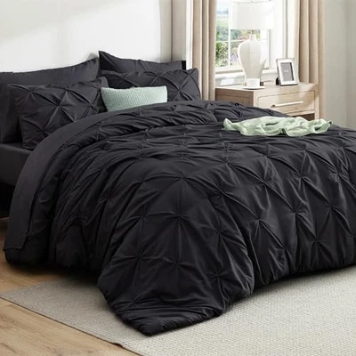  Size Comforter Set Black - Bed in a Bag Bedding Set 7 Pieces, King 04 - Black - Image 1 of 4