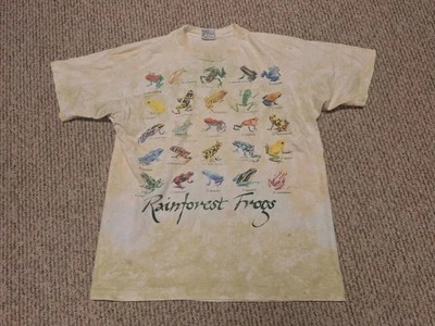 Azul líquido anos 90 1993 sapos da floresta tropical tintura de gravata XL natureza animal retrô LEIA - Imagem 1 de 4