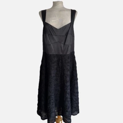 Vintage Anna Scholz Dress 18 Black Sweetheart Neck Lace Cocktail Evening Floral - Image 1 of 4