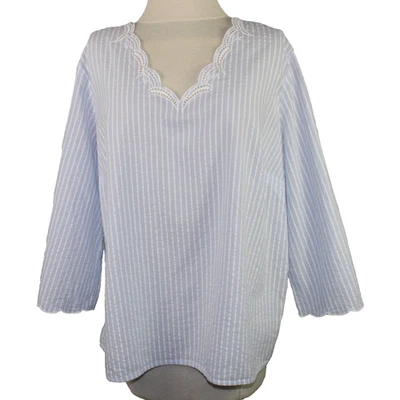 Liz Claiborne Top Blue Stripe Women Size 0X (14W) 3/4 Sleeve 100% Cotton - Image 1 of 4