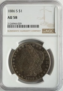 1886 S Morgan Silver Dollar AU 58 NGC $1 - Picture 1 of 4