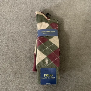 Polo Ralph Lauren Men's Dress Socks 3 Pairs Argyle Olive/Burgundy/Tan Size 10-13 - Picture 1 of 6