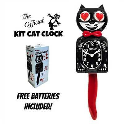 CRIMSON ROYALE HEART EYES KIT CAT CLOCK 15.5" Black Red Kit-Cat FREE BATTERIES - Image 1 of 4
