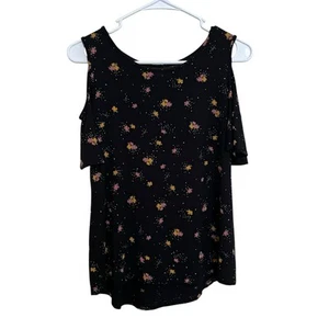 Old Navy | Girls Black Cold Shoulder Floral A-Line Top Large (10/12) Cottage - Picture 1 of 4