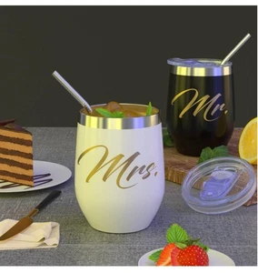 Mr and Mrs Kaffeetassen Socken Geschenke 2er Set Hochzeitstag Edelstahl - Bild 1 von 4