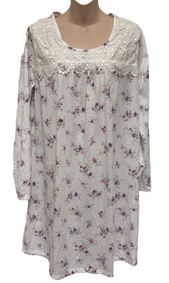 Adonna Nightgown Womens M White/Pink Floral Long Sleeve Modest Lace Polyester - Image 1 of 4
