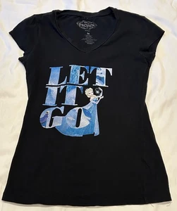 Official Disney Frozen Elsa Let It Go Black T-Shirt Juniors M (9, B17) - Picture 1 of 4