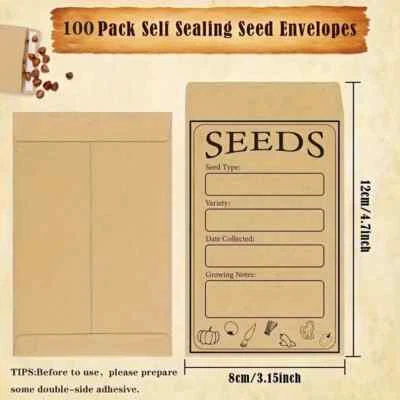 100/50/10pcs Seed Packet - Seed Envelope - Brown Paper Seed Storage 12cm x 8cm - Image 1 of 4