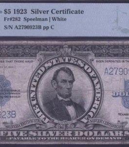 1923 $5 🇺🇸 (( Silver Certificate ))(( Lincoln Porthole )) PMG 15 No Comments - Picture 1 of 6
