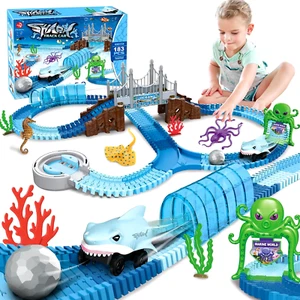 Track Toys Shark Race Car Toy for Boys Girls Age 3+ Bendable Flexible Racetrack - Picture 1 of 13