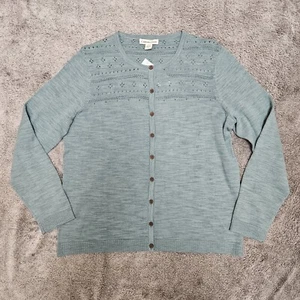 Coldwater Creek Shale Green Cardigan Medium Eyelet NWT Cottage Core Fairy Whimsy - Picture 1 of 9