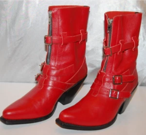 38/7.5❤️$1300 CELINE BERLIN Leather WESTERN BIKER RIDING HIGH HEELS ANKLE BOOTS - Picture 1 of 11