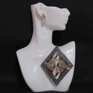 Vintage Rhinestone Relief Phoenix Earring Brooch Heavy Industry Brooch - Bild 1 von 6