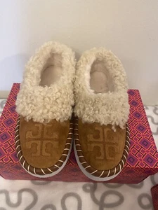 TORY BURCH Toasted Carmel/Buttermilk 200 Suede Shearling Slipper Size 7 - Picture 1 of 8