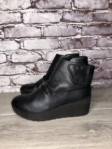 IGI&CO Black Leather High Wedge Strap Booties Boots Women Sz 37EU/6.5M US - Picture 1 of 23