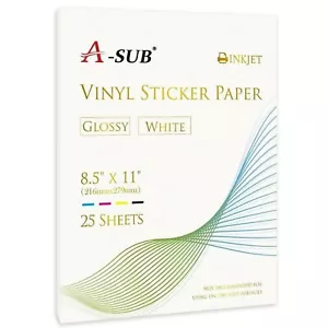 A-SUB Printable Vinyl Glossy Sticker Paper for Inkjet Printer Cricut 25 Sheets - Picture 1 of 10