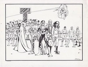"Super Hero Group" 1984 opera d'arte del fumettista Marvel e DC, A. Thibert  - Foto 1 di 1