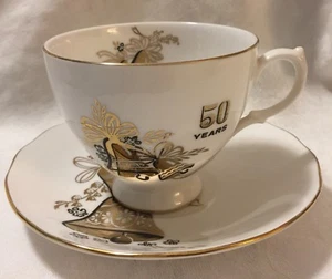 Taza de té de porcelana vintage Queen Anne 50 años Ridgway aniversario Inglaterra - Imagen 1 de 7