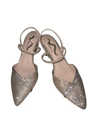 Туфли-слинги Nina Gold Glitter W/Aurora Borealis Crystal с закрытым носком размер 10 - Изображение 1 из 4