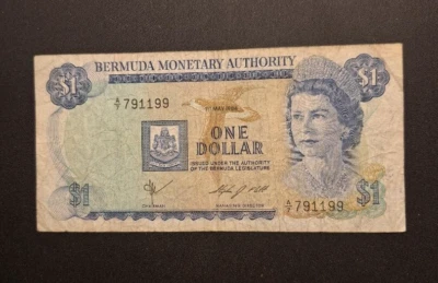 Bermudas 1984 1 dólar Pick # 28b.4 Isabel II - muy bonito billete circ - c6509xcn Foto 1 de 2