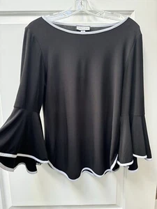 Sam and Jess Blouse Women’s Size Petite Large Contrast Trim Bell 3/4 Sleeve - Picture 1 of 11