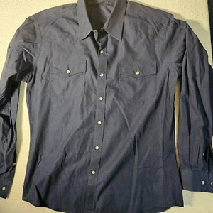 J Hilburn Shirt Men's No Size Tag Pearl Snap Blue Western Work Dress Wear - Picture 1 of 11
