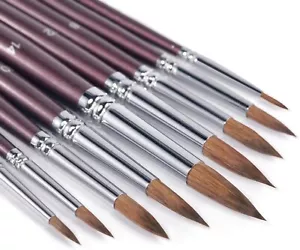 Sable Watercolor Brushes- Round Detail Paint Brush Set , Sable Hair 9 Different. - Picture 1 of 6