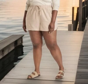 Universal Thread Women's Tan Linen Blend Pull On Drawstring Shorts Sz 2X NWT $20 - Picture 1 of 9