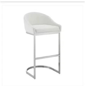 28” White Low Back Metal Frame Bar Stool Chair With Faux Leather Seat - Picture 1 of 4