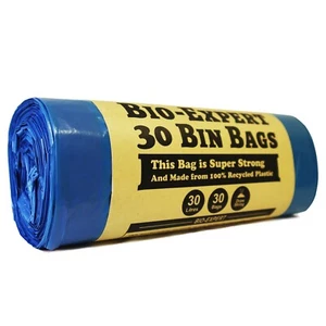 BIO-EXPERT 30/70L Drawstring Bin Bags 100% Recycled 33-39µm 10/30 Separated Bags - Picture 1 of 32