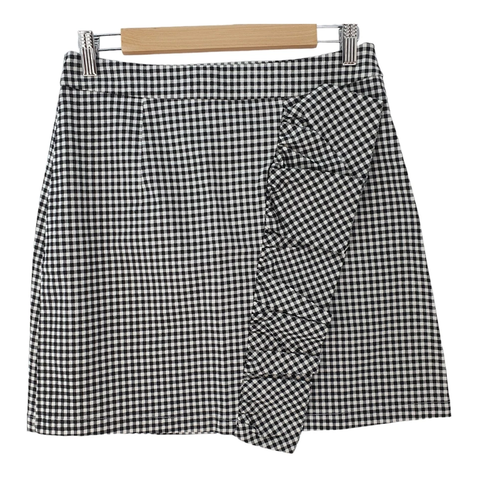 Missguided Mujer Gingham Mini Falda Negro Blanco Cuadros Volantes Delantero Talla 12 Foto 1 de 4