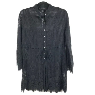 Top túnica romántica Colleen Lopez para mujer con cami negro encaje Petites PM nuevo Foto 1 de 4