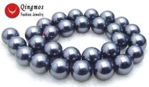 "Cuentas sueltas de perlas redondas con cáscara de mar negro de 14 mm para hacer joyas hágalo usted mismo hebras 15" - Imagen 1 de 2