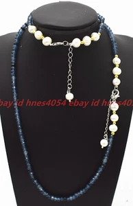 Handmade Natural Faceted 2x4mm Blue Apatite White Pearl Gems Necklace Bracelet - Picture 1 of 12