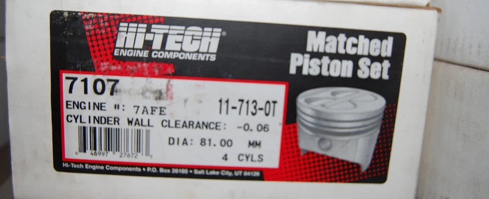 Hi-Tech 7107 STD Set of 4 Pistons fits Toyota 7AFE Engine - Image 1 of 1