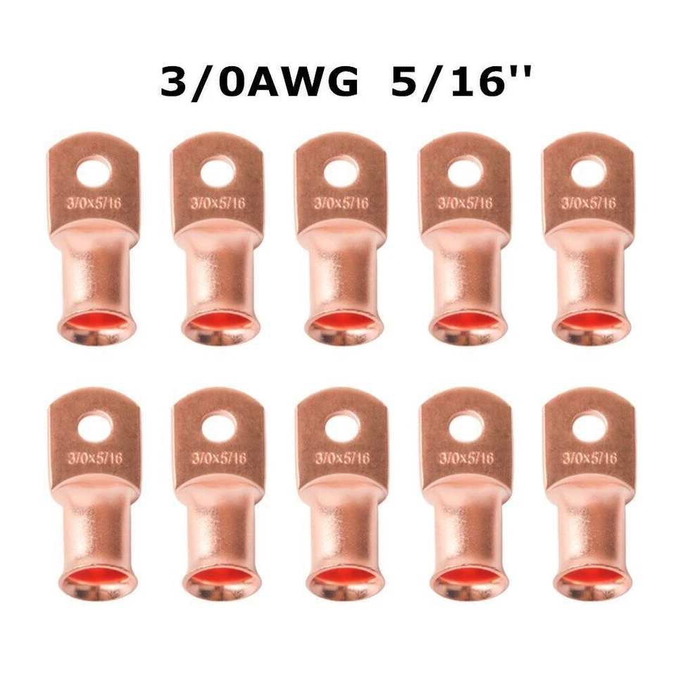 Stud Ring Cable Lug Crimp Copper Terminal Power Ground Wire 25x 3/0 Ga AWG 5/16" - Image 1 of 4