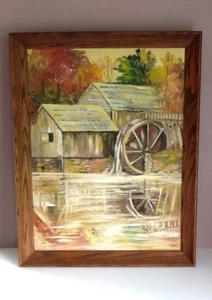 Dipinto olio originale firmato Peg Carson Old Grist Mill Texarkana 1979 vintage - Foto 1 di 10