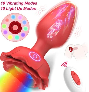 2 in 1 Rose Vibrator Anal Butt Plug G-spot Dildo Prostate Massager Sex Toy - Picture 1 of 14