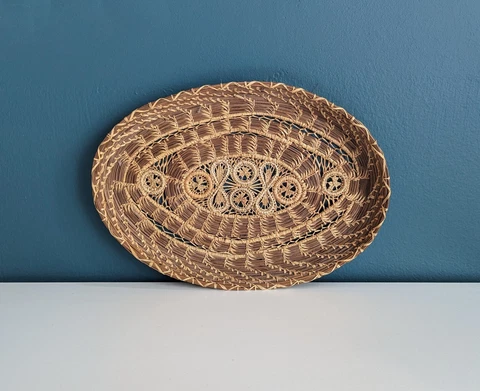 Pine Needle And Woven Raffia Basket Tray Cover