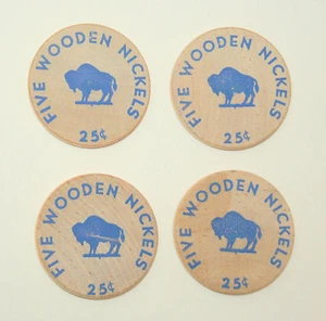 Vintage 1776 Inc Bricktown NJ Wooden Buffalo Nickel Coin 25 cent NOS 1970s - Bild 1 von 2