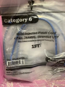 10pcs 1FT Cat6 Ethernet Patch Cable Blue RJ45 24AWG UTP Vertical Cable - Picture 1 of 2