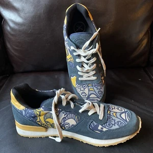 Inkkas Leather Sneakers Womens 12 Mens 10 Blue Aztec Face Boho Shoes Mexico EUC - Picture 1 of 20