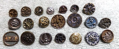21 Vintage Antique Metal Picture Buttons FLORAL #9 - Image 1 of 4