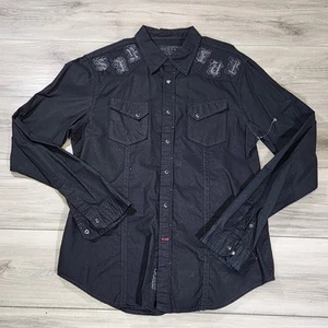 Guess Shirt Men's Large Black Long Sleeve Snap Button Up - Picture 1 of 9