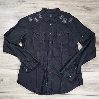 Guess Shirt Men's Large Black Long Sleeve Snap Button Up - Image 1 of 4