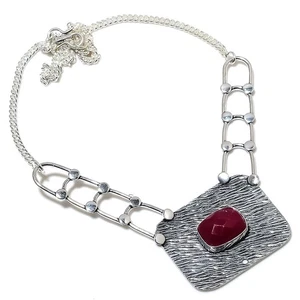Ruby Simulated Gemstone Handmade 925 Sterling Silver Jewelry Necklace 18" - Picture 1 of 5