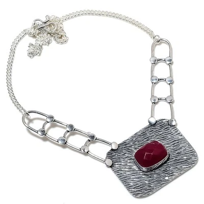 Ruby Simulated Gemstone Handmade 925 Sterling Silver Jewelry Necklace 18" - Image 1 of 4