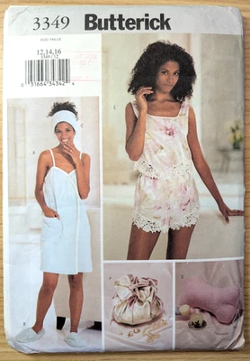 Butterick 3349 Sz 12-16 Towel Head Wrap Slipper Pillow Camisole Shorts Bag Uncut - Image 1 of 3