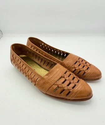 Zapatos mocasines sin cordones de tejido de canasta de cuero marrón tostado Soft Spots para mujer 8 M 1685 Foto 1 de 4